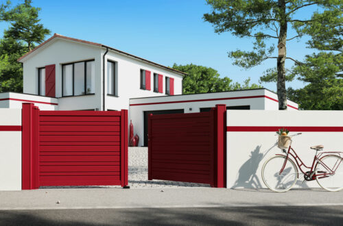 bridenne_fermetures_collection_cosy_strolad_aluminium_contemporain_portail_battant_rouge_3004